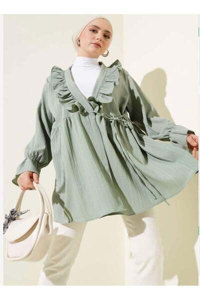 modasindoma Kimono cu volane pentru femei, kaki