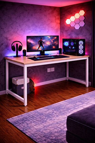 Flinder Çam/Beyaz Renk Oyuncu Masası 60x120 Cm, Bilgisayar Masası, Gamer Masa...