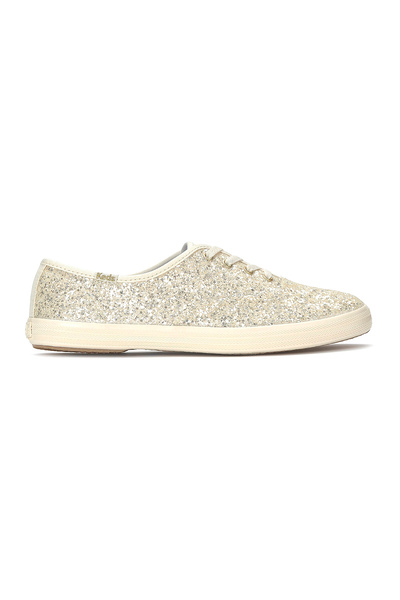 Keds Women's Champion Lace Up Glitter Textile Casual Sneaker Cream