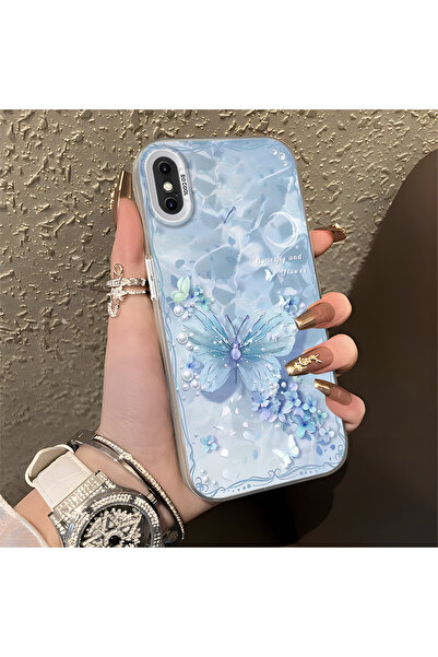 Hontinga iPhone X Compatible Butterfly Patterned Silicone Edge Hard Back Anti...
