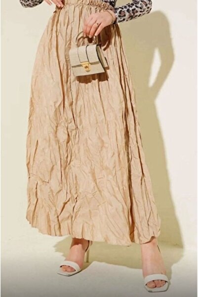 modasindoma Γυναικεία φούστα με όψη ζαρώνες, μπεζ