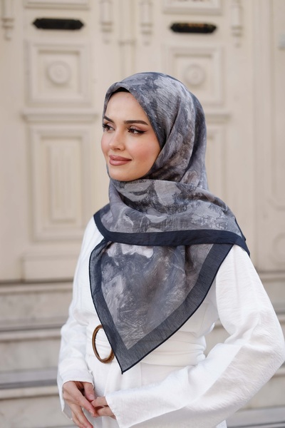 ipekistanbul Tensel Eşarp - Ebruli Desen - Füme
