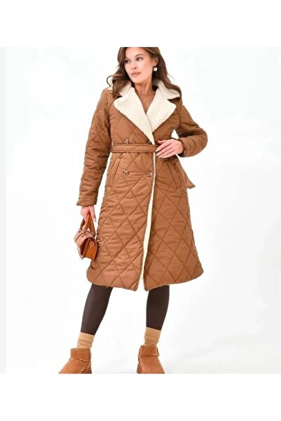 modasindoma Women's Fur Detailed Coat Camel