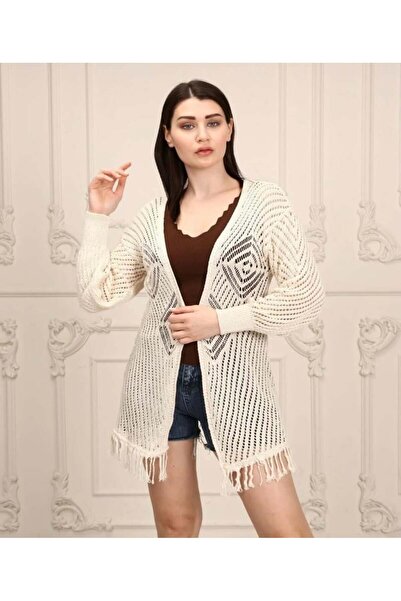 modasindoma Women's Mesh Patterned Cardigan Beige