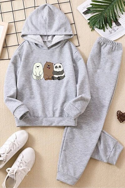 PEMBE KURDALE Kafadar Ayilar Printed Thick Cotton Piece Hooded Winter Childre...