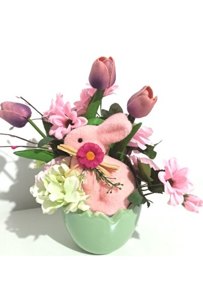 Pasiunea Florilor Ceramic Egg Pot With Rabbit And Purple Flowers, Lilac