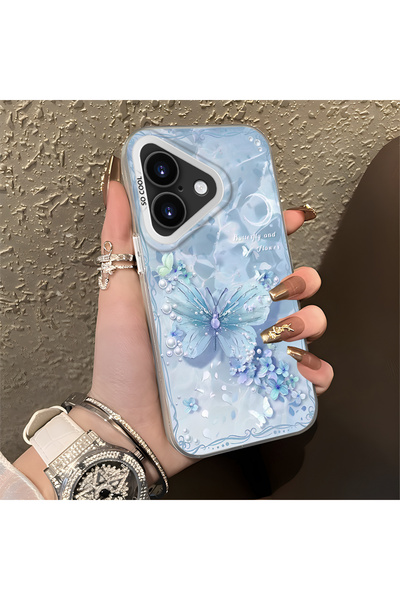 Hontinga iPhone 17 Compatible Butterfly Patterned Silicone Edge Hard Back Ant...