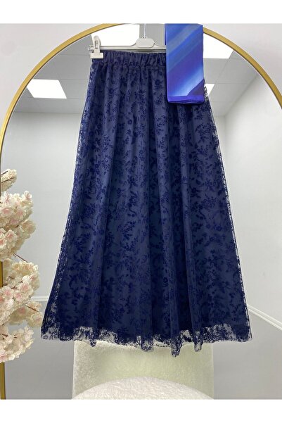 modasindoma Γυναικεία φούστα Με γκιπούρ δαντέλα σε μπλε ναυτικό χρώμα