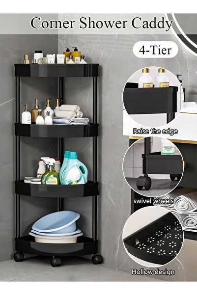 Generic Plastic Shelf Bathroom Corner Shelf Unit Cart with Wheel Open Storage...