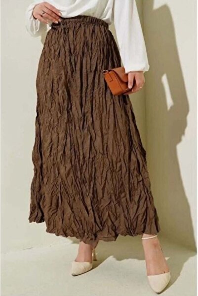 modasindoma Fusta de damă cu aspect încrețit, maro