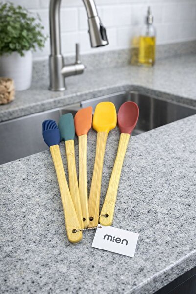 genel tr MİEN Doğal Bambu Saplı Silikon Mutfak Seti 5 Li