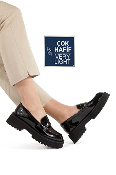 Modabuymus Crne lakirane kožne cipele sa debelim đonom Bez pertli sjajne Laga...