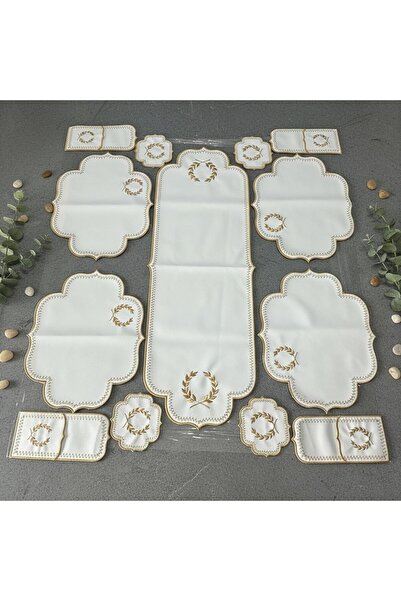 FORSACE Χρυσοκέντητο δερμάτινο εκρού σετ 19 τεμαχίων πολυτελείας αμερικάνικου...