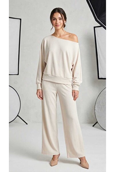 Olea Off-Shoulder Bat Sleeve Blush and Bottom Set