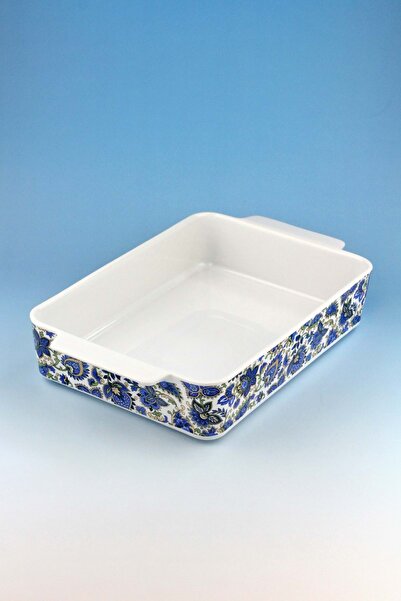 Bursa Porselen Dekor وعاء خزفي مستطيل الشكل بنقشة بيزلي زرقاء