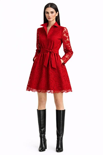 UNTIMELY Belt Detailed Drawstring Lace Mini Shirt Dress