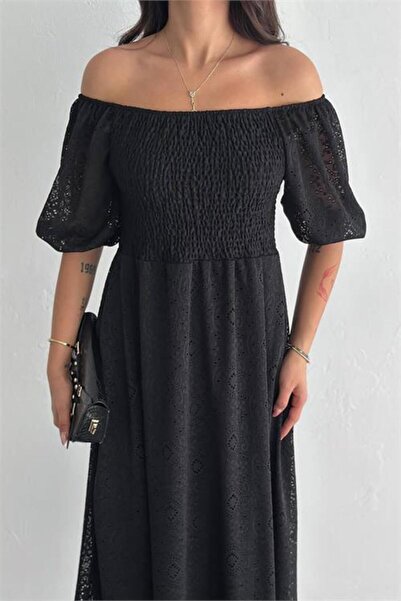 Dipmoda γυναικείο μαύρο φόρεμα με τετράγωνο γιακά Δαντέλα DPK053