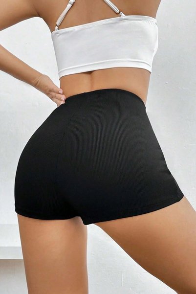 ROSAMİNA Women's Black Camisole Fabric High Waist Elastic Waist Short Leggings