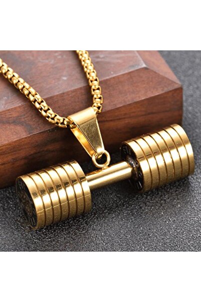 Tudivanyu Aksesuar قلادة رياضية على شكل دمبل للرجال والنساء، لون ذهبي