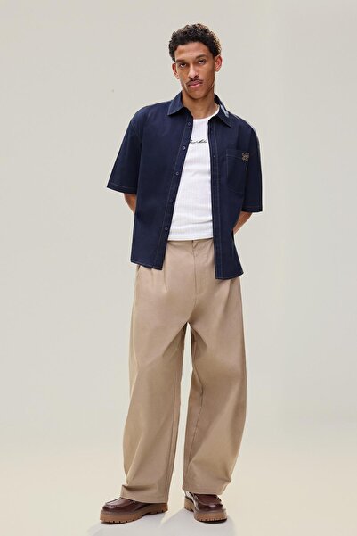 Bershka Kısa kollu oversize nakışlı gömlek