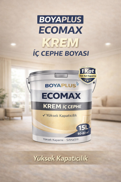 Boyaplus Ecomax İç Cephe Boyası Krem Renk 15 Litre - Tek Kat Yüksek Kapatıcıl...