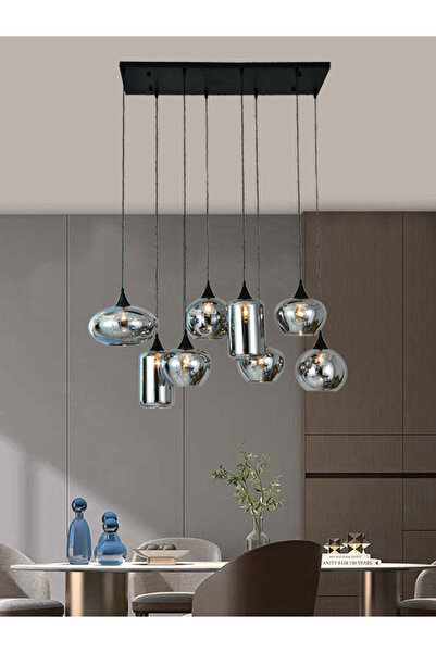 RFAN Pendant, Model 78030-8, With 8 Shades, 8 x E27, Adjustable Height, Black