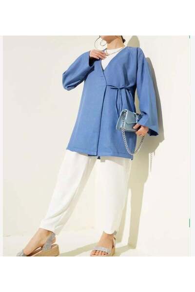 modasindoma Kimono cu șireturi laterale pentru femei, albastru