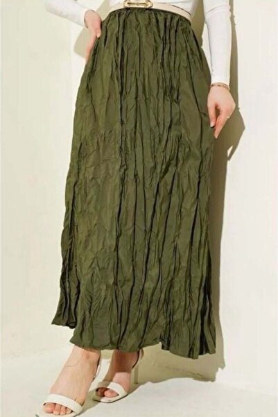 modasindoma Γυναικεία φούστα με όψη ζαρώνες, χακί