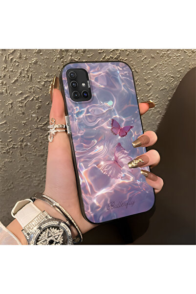 Hontinga Samsung Galaxy A51 Uyumlu Kelebek Desenli Silikon Kenar Sert Arka An...