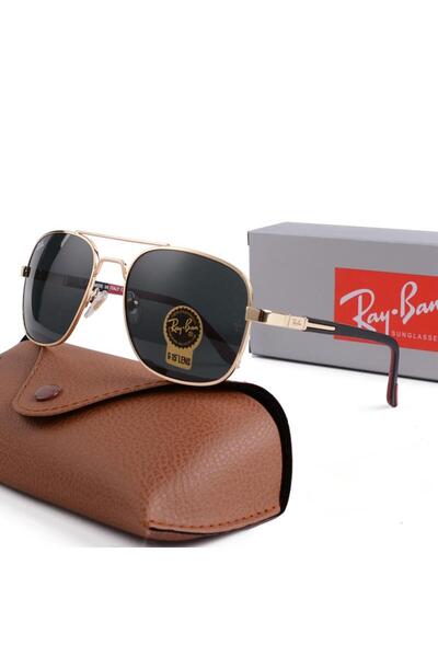 Ray-Ban نظارات شمسية عصرية معدنية فاخرة بإطار أسود وعدسات واقية من الأشعة فوق...