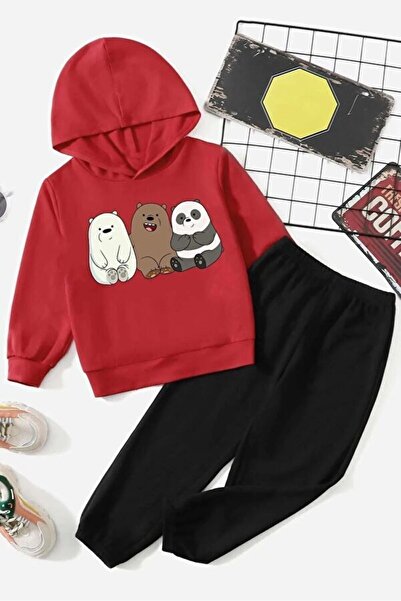 PEMBE KURDALE Kafadar Ayilar Printed Thick Cotton Piece Hooded Winter Childre...