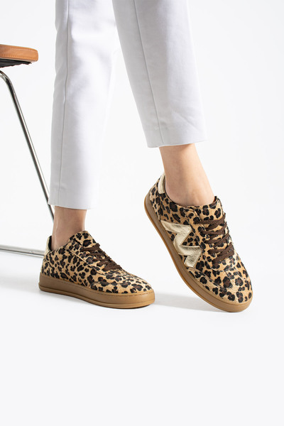 doamia Sneaker Kadın Parlak Leopar Ve Gold Desenli Günlük Spor Ayakkabı
