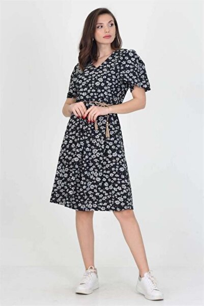 Dipmoda Rochie de damă din paie, cu talie elastică în curea puncte și imprime...