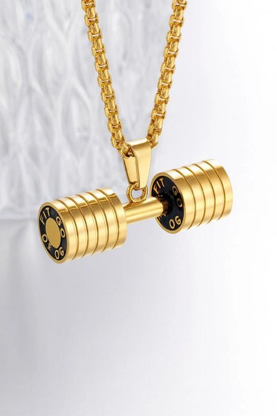 Tudivanyu Aksesuar Dumbell Weight Model Sports Necklace Men's Unisex Necklace Gold Color