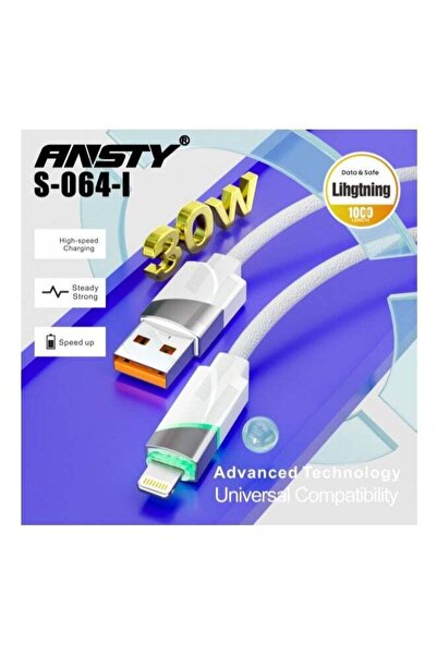 ANSTY كابل شحن آيفون S-064-I مصنوع من السيليكون مع ضوء LED - شحن سريع ومستقر