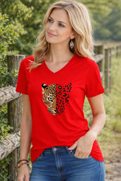 VODEXA Ženska majica sa V-izrezom (opuštenog kroja) BABY CHEETAH majica sa pr...