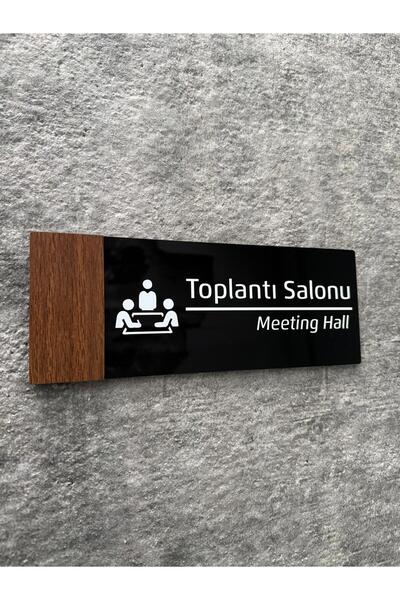 Yönline Toplantı Salonu Bantlı Kapı İsimliği Antrasit Pleksi & Mdf Yönlendirm...