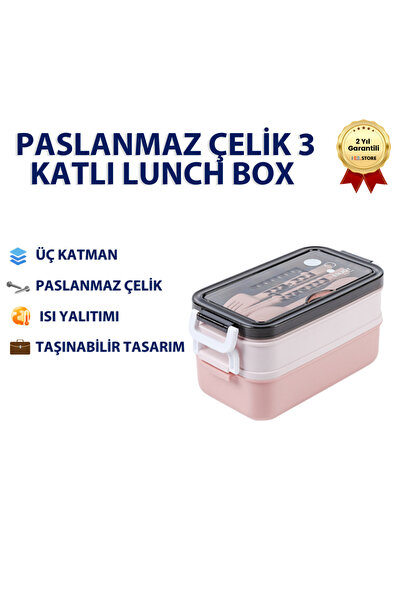hızlı store Pink Stainless Steel 3-Tier Food Carrying Container Thermally Ins...
