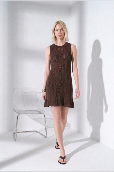 Maule Mešavina pamuka Sa ajurom Mini pletena haljina bez rukava za žene sa su...