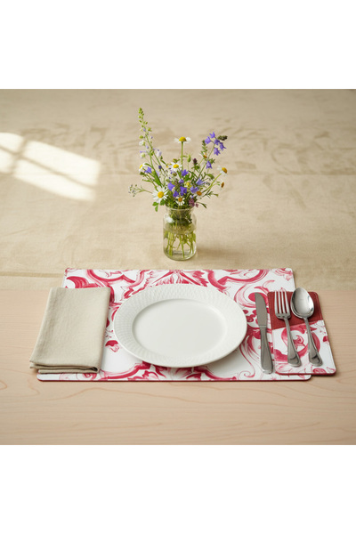 ankara menü Placemat and Spoon Holder Set Leather for 6-Person 12-Piece Fuchs...