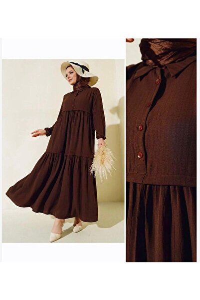modasindoma Γυναικείο φόρεμα Γιακάς πουκαμίσου σε καφέ χρώμα