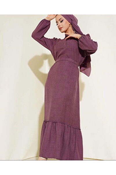modasindoma Women's Hakim Collar Linen Dress Purple