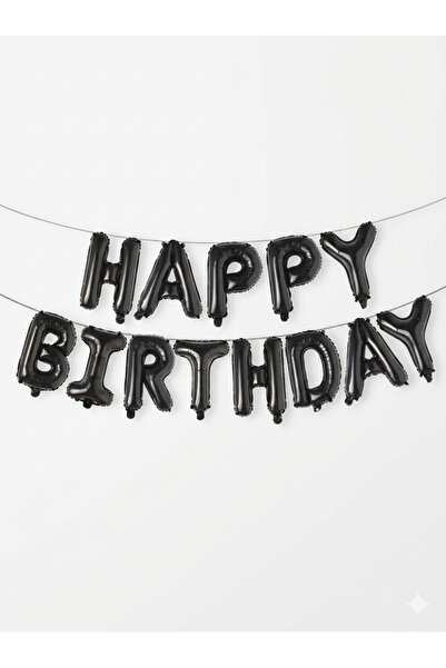 Partihane Happy Birthday Yazılı Siyah Folyo Balon