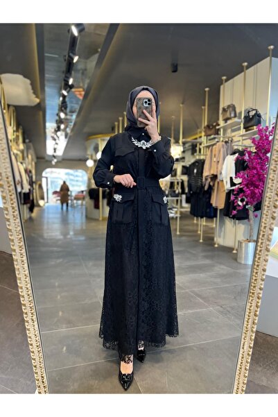 my312 - CEPLERİ TAŞLI DANTEL ELBİSE