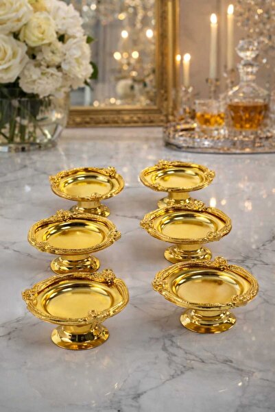 Ogeda Home, Gold Metal Kaplama Kahve Yanı Lokumluk 2'li -Ayaklı, Şık Sunumluk...