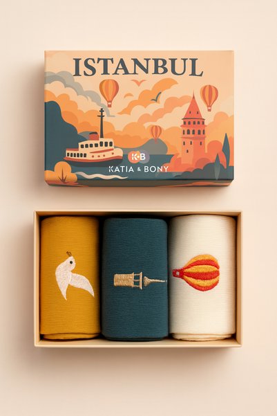 BONY SOCKS Özel İstanbul Koleksiyonu Kutulu 3'lü Şehir İkonları Unisex Çorap ...