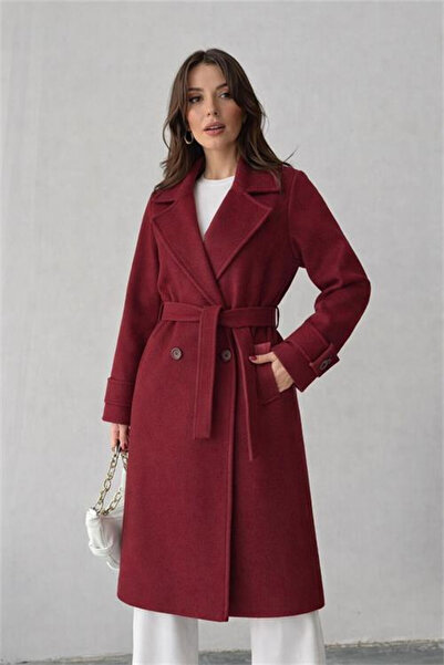 Dipmoda Women's Lined Melton Coat with Belt Detail Dpg120