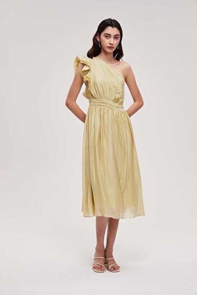 mica Sleeveless plain midi dress with ruffles
