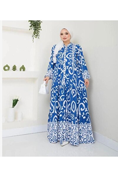 modasindoma Women's Ethnic Patterned Dress Blue