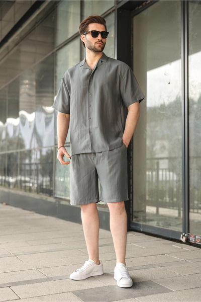 Madmext Smoked Tencel Fabric Men's Shorts and Shirt Set E7352